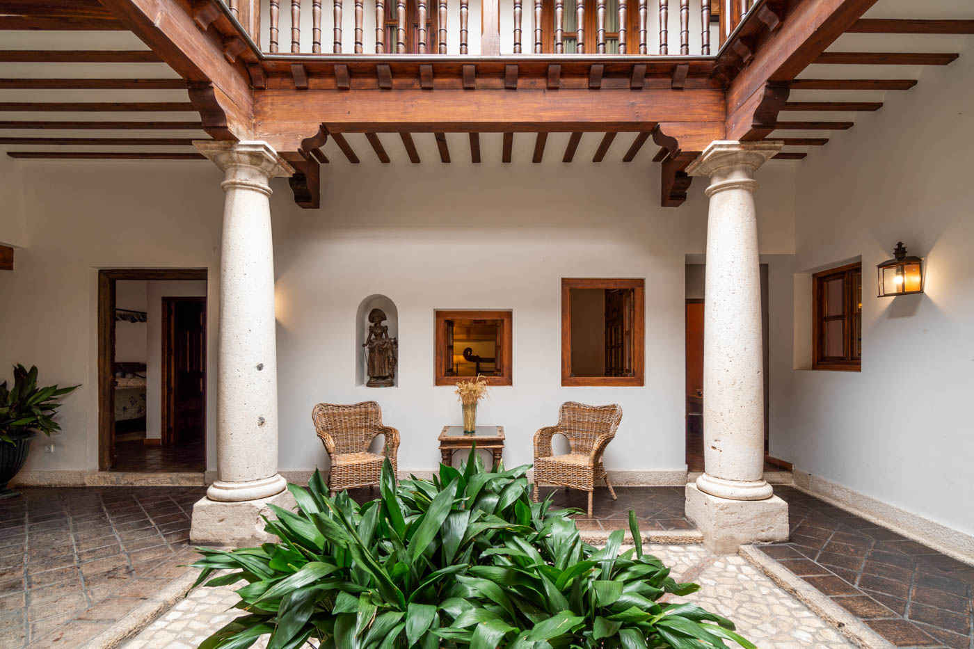 The interior reception patio is a charming space 